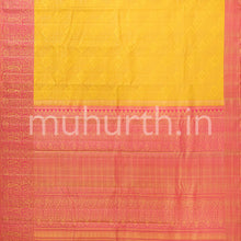 Load image into Gallery viewer, Golden Mustard Kanjivaram Silk Saree Peach