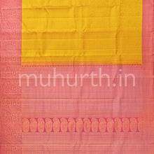 Load image into Gallery viewer, Golden Mustard Kanjivaram Silk Saree Peach