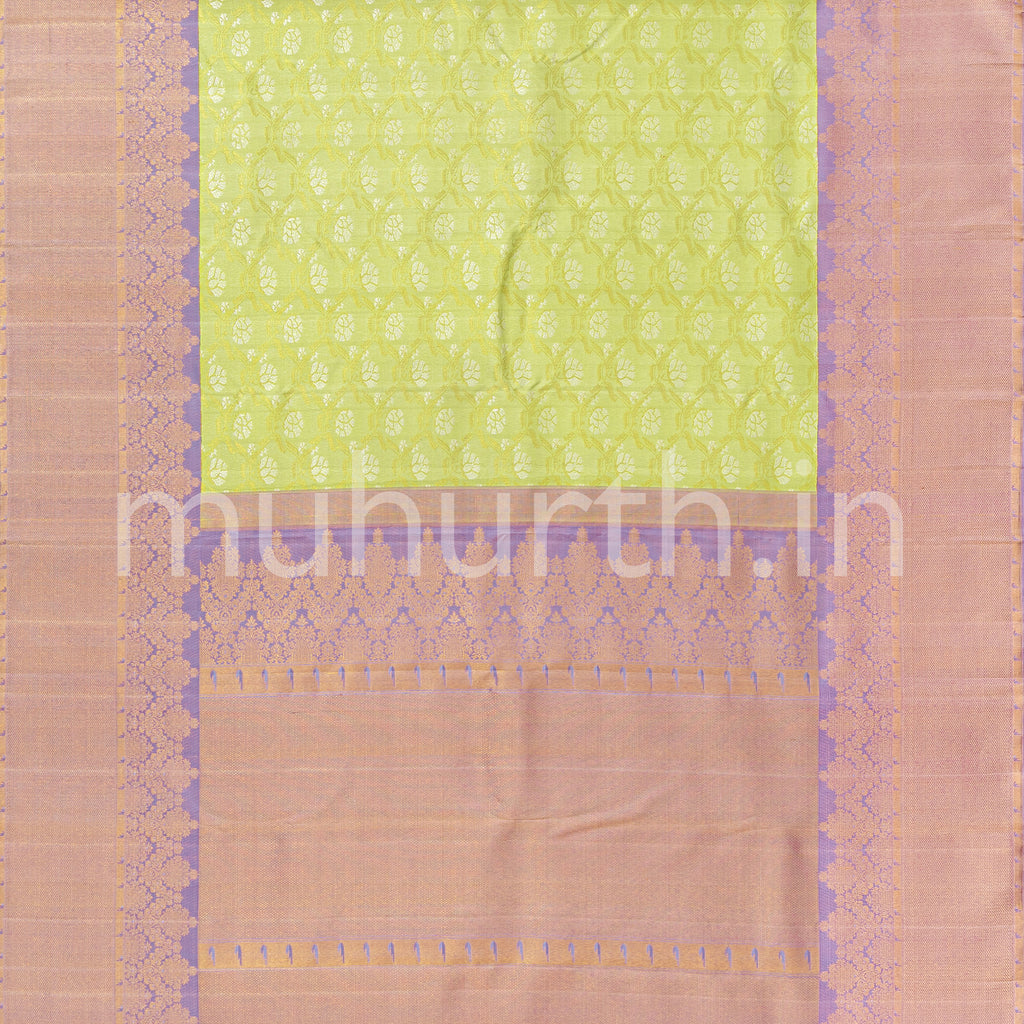 Light Elaichi Green Kanjivaram Silk Saree with Lavender