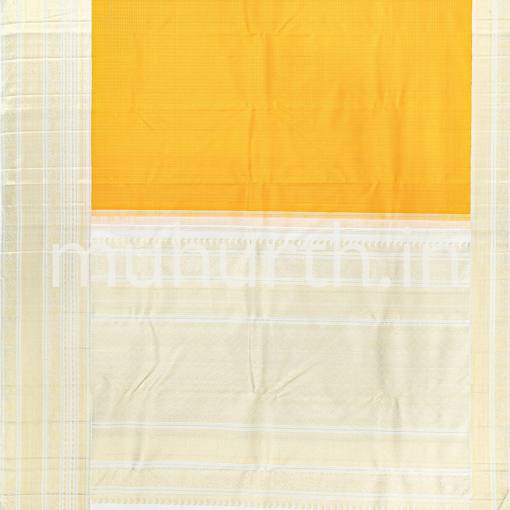 Golden Mustard Kanjivaram Silk Saree with Off-White