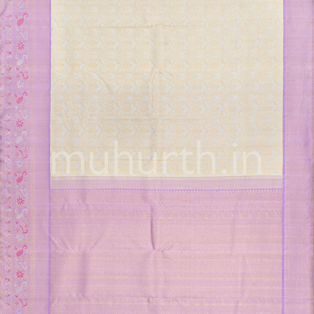 Off-White Kanjivaram Silk Saree with Lavender