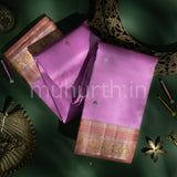 Lilac Kanjivaram Silk Saree with Brown