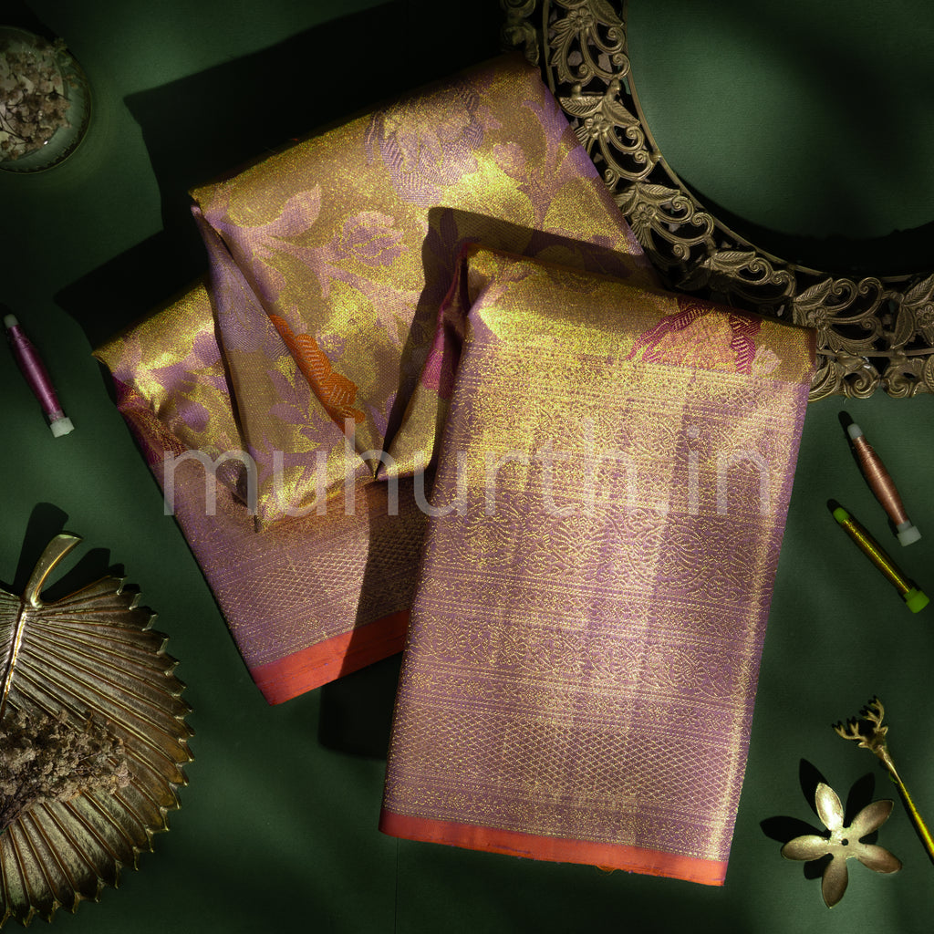 Lavender Fine Meenakari Tissue Kanjivaram Silk Saree