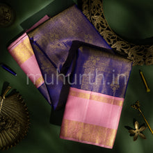 Load image into Gallery viewer, Violet Tissue Vaira Oosi Kanjivaram Silk Saree with Light Pink