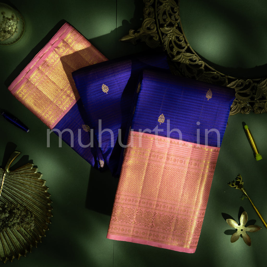 Violet Kanjivaram Silk Saree with Pink