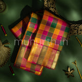 Multi-Colour Kanjivaram Silk Saree with Maroon