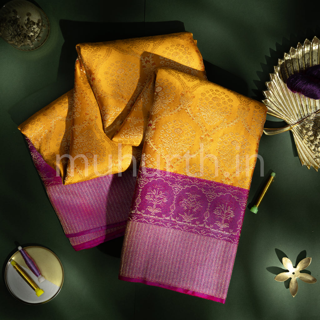 Orange Kanjivaram Silk Saree with Rose