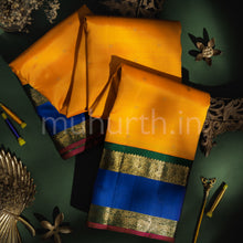 Load image into Gallery viewer, Mango Yellow Pure Zari Kanjivaram Silk Saree with Violet
