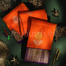 Load image into Gallery viewer, Orange Red Pure Kanjivaram Silk Saree with Dark Meenakshi