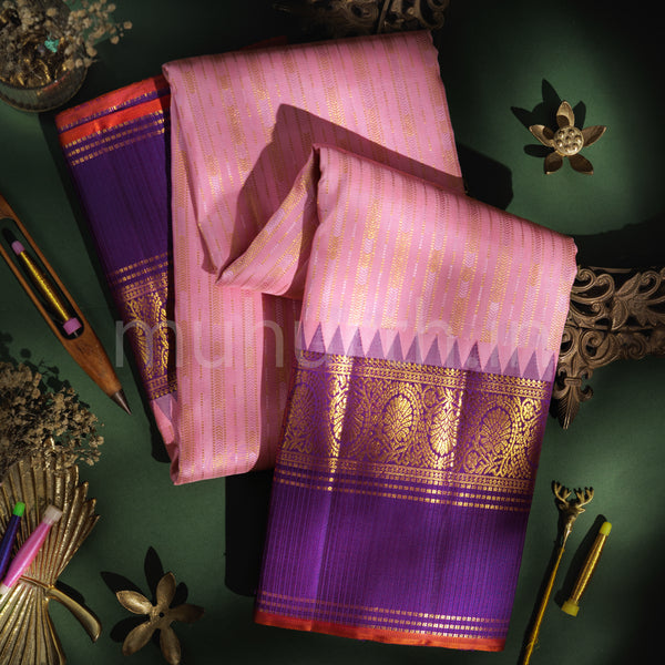 Light Pink Pure Kanjivaram Silk Saree with Meenakshi