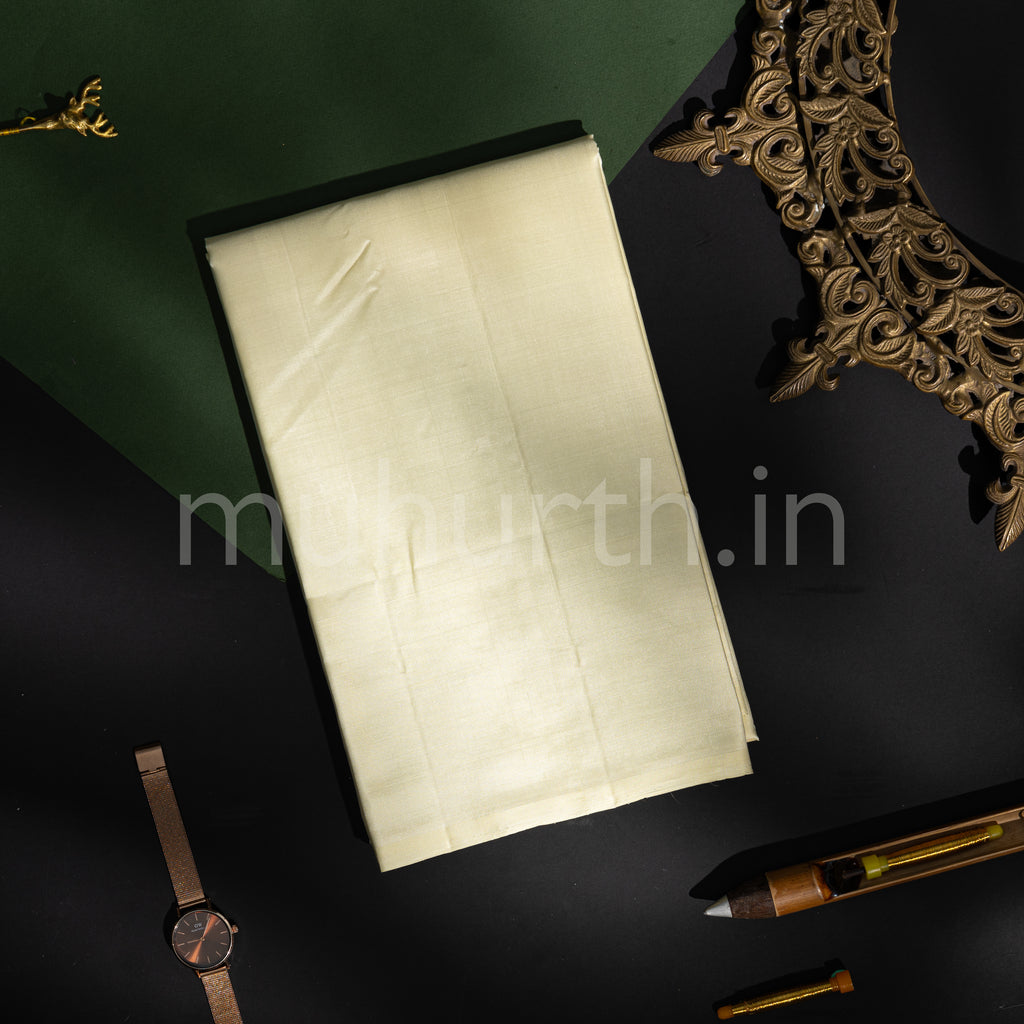 Premium Off-White Kanjivaram Silk Shirt Fabric