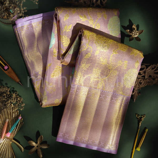 Pastel Lavender Luxury Meenakari Tissue Pure Kanjivaram Silk Saree
