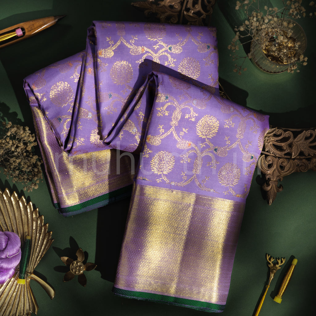 Lavender Pure Meenakari Kanjivaram Silk Saree