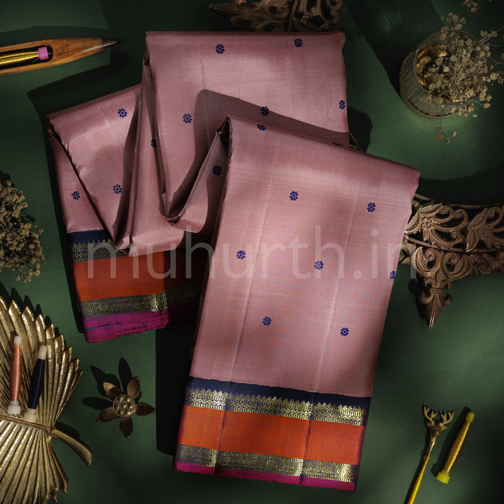 Onion Pink Pure Zari Kanjivaram Silk Saree with Vijaya