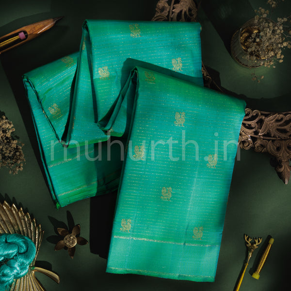 Sea Green Pure Zari Kanjivaram Silk Saree