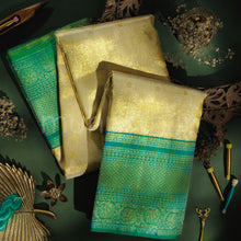 Load image into Gallery viewer, Off-White Organza Tissue Pure Kanjivaram Silk Saree with Sea Green