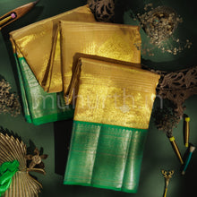 Load image into Gallery viewer, Golden Mustard Luxury Organza Tissue Kanjivaram Silk Saree with Rexona