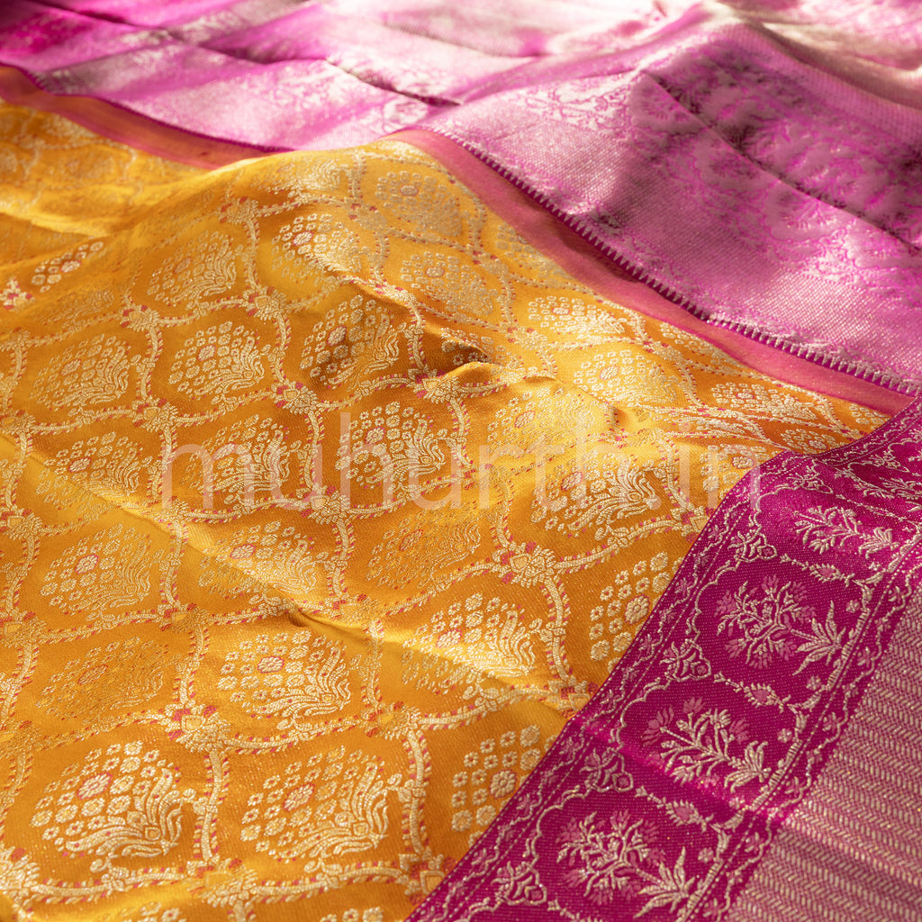 Orange Kanjivaram Silk Saree with Rose