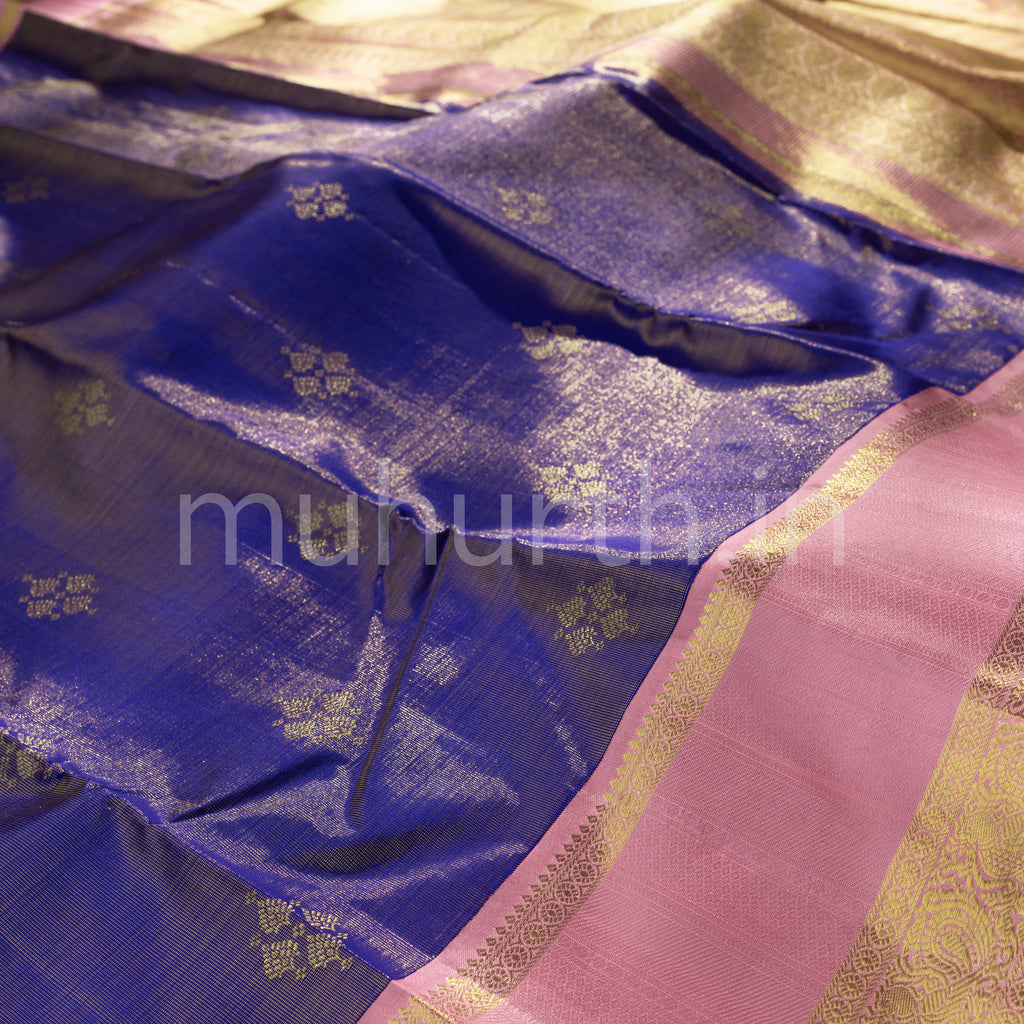 Violet Tissue Vaira Oosi Kanjivaram Silk Saree with Light Pink