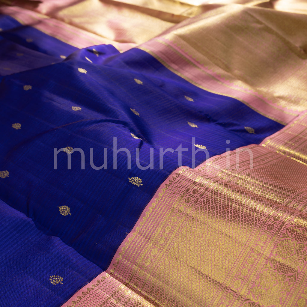 Violet Kanjivaram Silk Saree with Pink