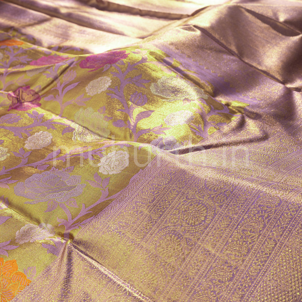 Lavender Fine Meenakari Tissue Kanjivaram Silk Saree