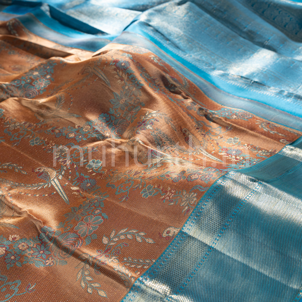 Golden Brown Kanjivaram Silk Saree with Ananda