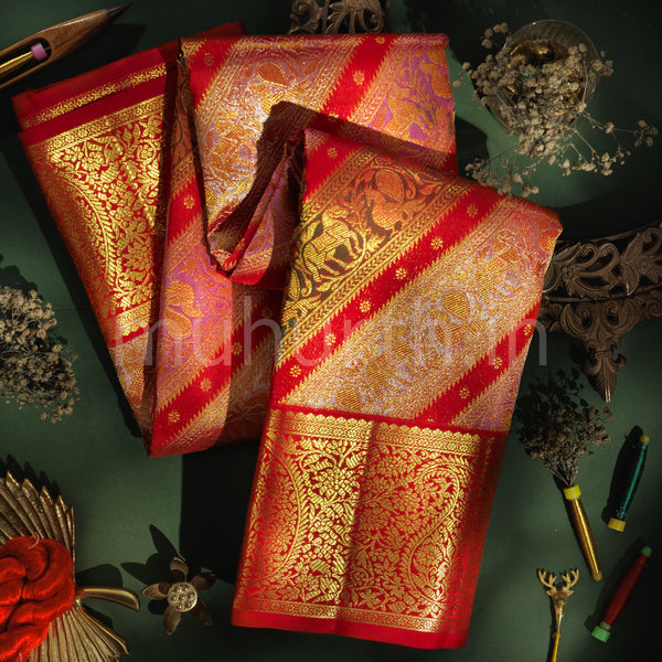 Bright Red Rangkat Pure Bridal Kanjivaram Silk Saree