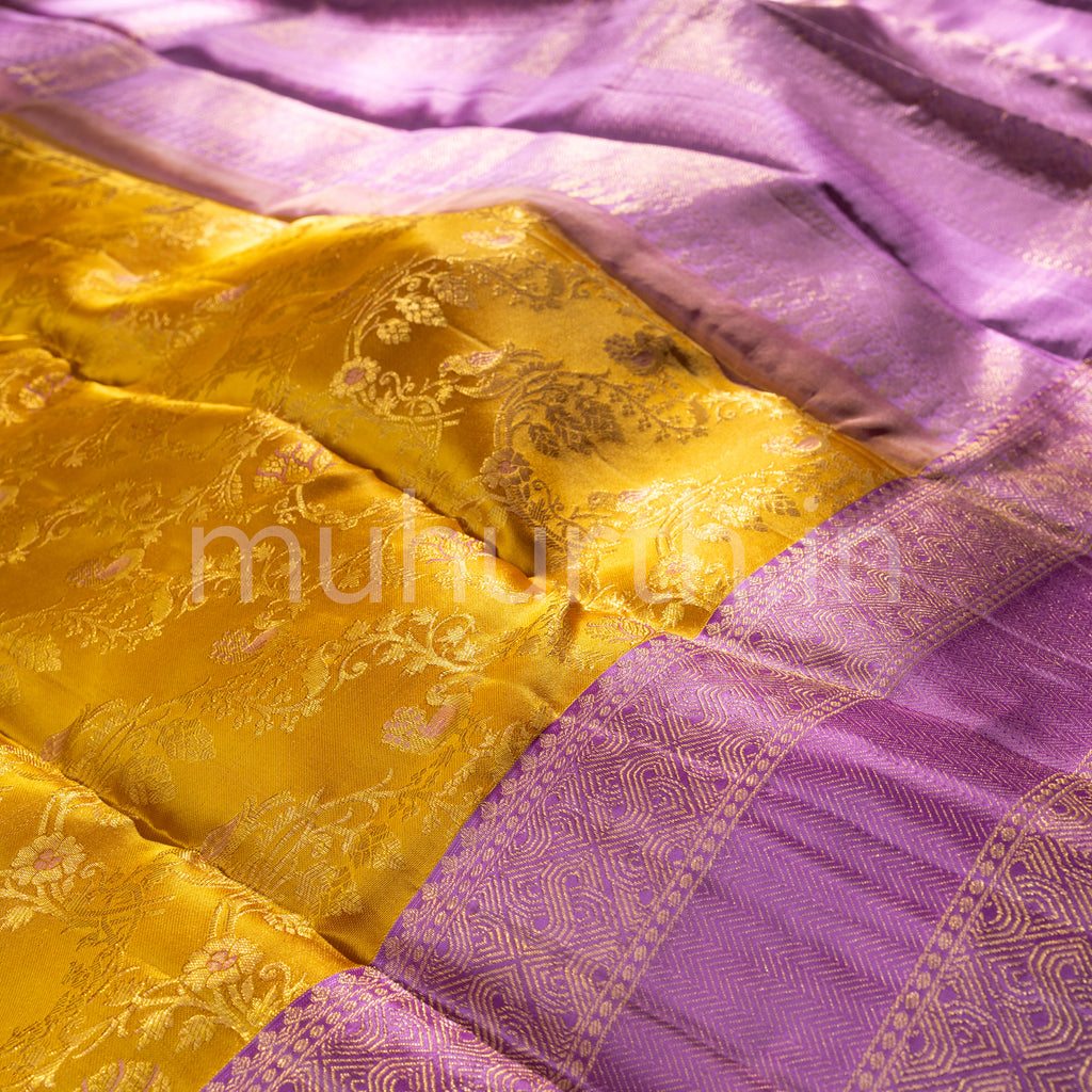 Golden Mustard Kanjivaram Silk Saree with Lilac