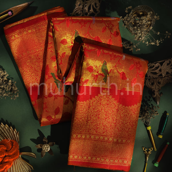 Bright Red Luxury Meenakari Pure Kanjivaram Silk Saree
