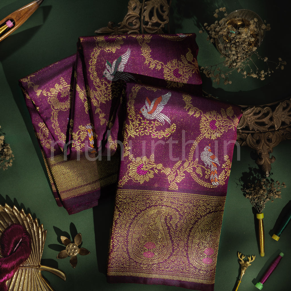 Wine Pure Kanjivaram Silk Saree