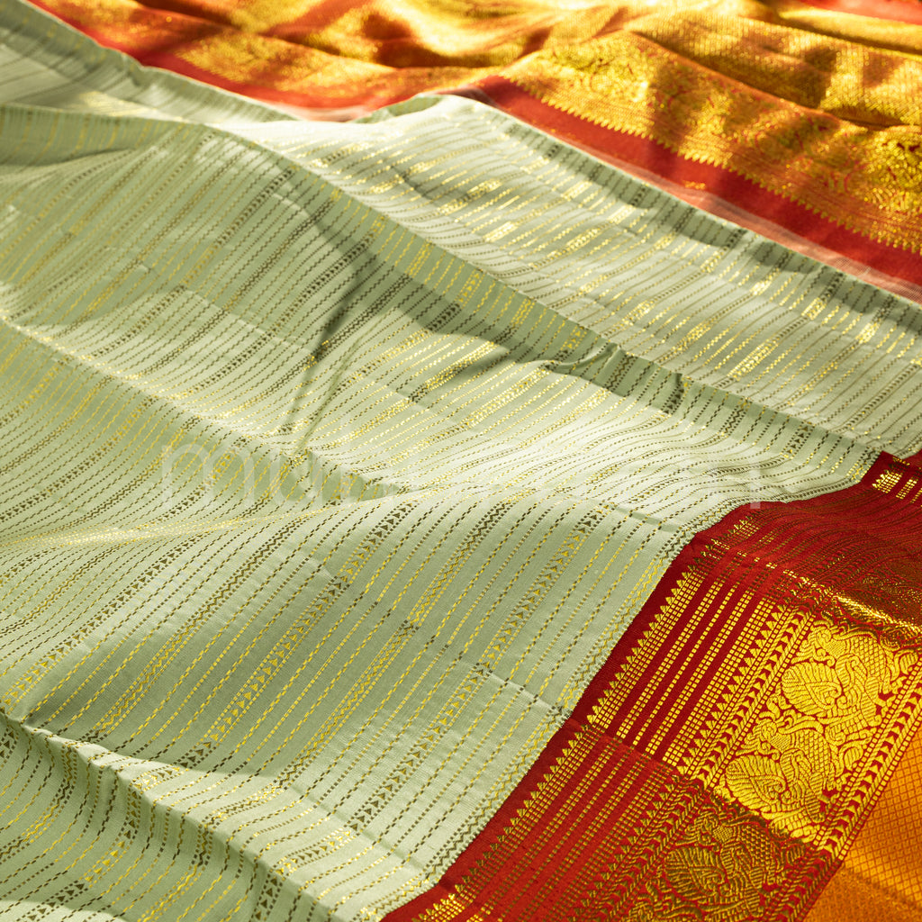 Elaichi Green Silk Saree with Bright Red