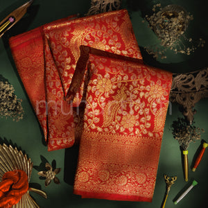 Bright Red Pure Kanjivaram Silk Saree