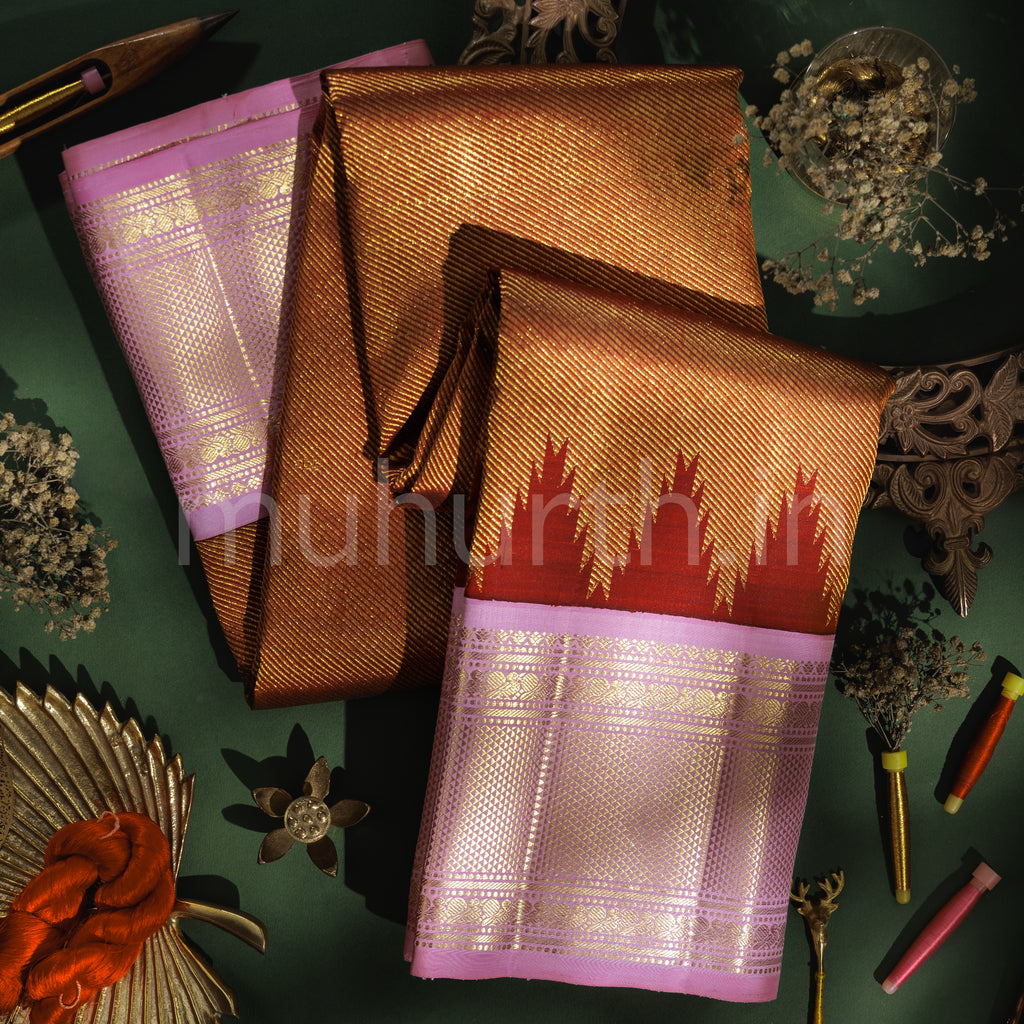 Arakku Pure Kanjivaram Silk Saree with Light Pink