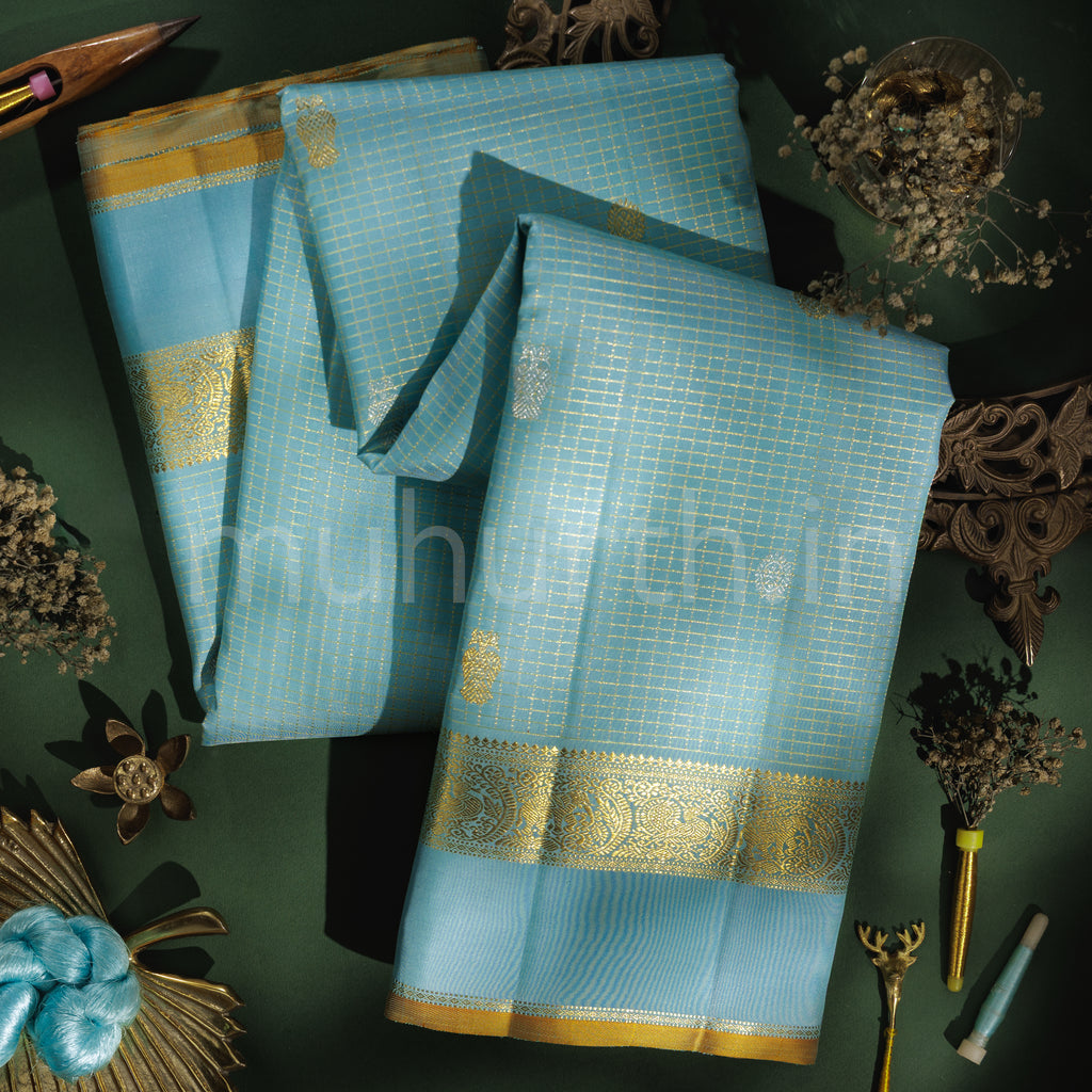 Powder Blue Pure Kanjivaram Silk Saree