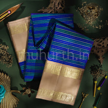 Load image into Gallery viewer, Rama Green Violet Pure Zari Kanjivaram Silk Saree with Light Brown