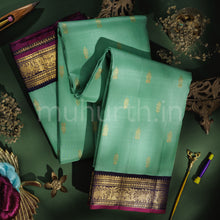 Load image into Gallery viewer, Elaichi Pure Zari Kanjivaram Silk Saree with Meenakshi