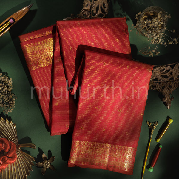 Red Vaira Oosi Pure Zari Kanjivaram Silk Saree