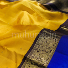 Load image into Gallery viewer, Golden Mustard Pure Zari Kanjivaram Silk Saree with Pakku and Violet