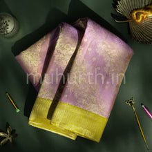 Load image into Gallery viewer, Lavender Kanjivaram Silk Saree with Golden Mustard