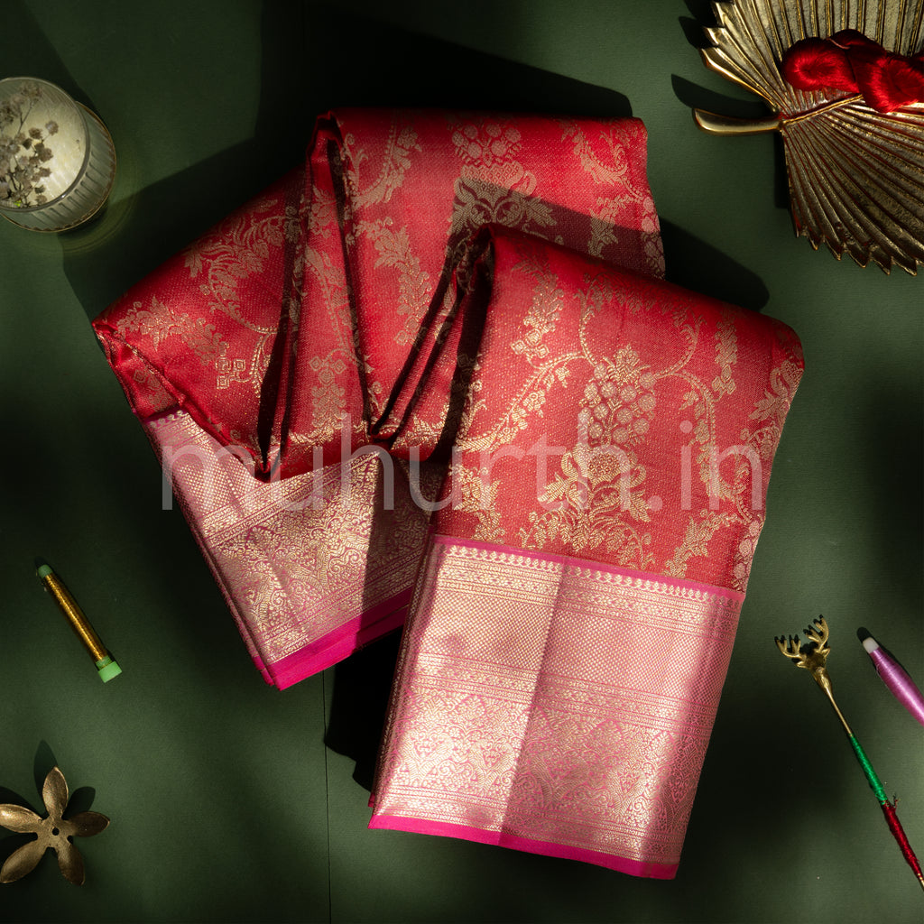 Red Kanjivaram Silk Saree with Pink