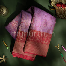 Load image into Gallery viewer, Lilac Kanjivaram Silk Saree with Maroon