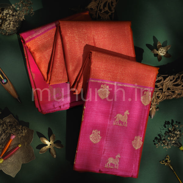 Orange Kanjivaram Silk Saree with Rose