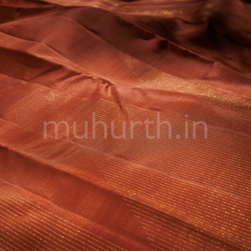 Rust Brown Pure Zari Kanjivaram Silk Saree