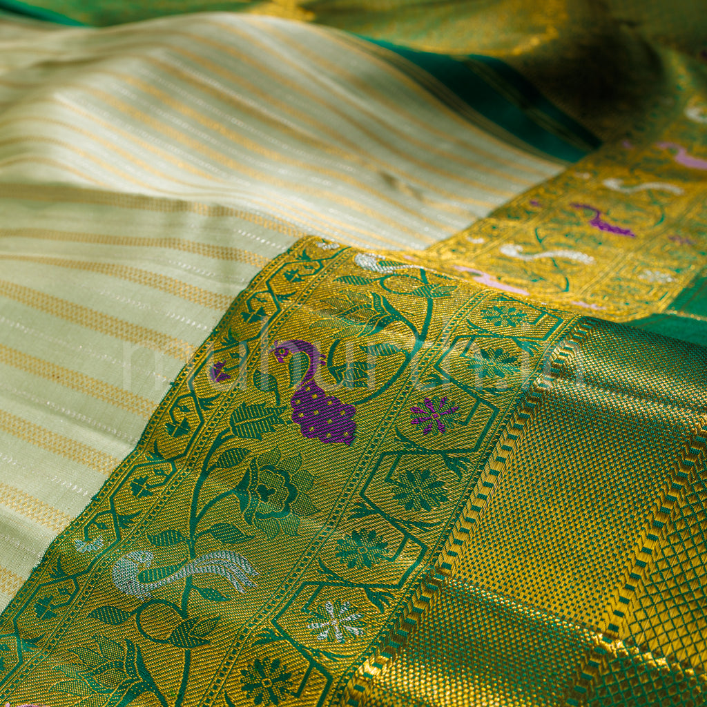 Light Elaichi Pure Kanjivaram Silk Saree with Green