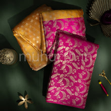 Load image into Gallery viewer, Golden Mustard Hand and Half Kanjivaram Silk Saree with Rose