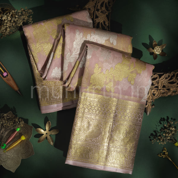 Light Lavender Kora Luxury Kanjivaram Silk Saree