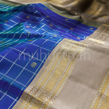 Load image into Gallery viewer, Peacock Blue Veldhari Pure Zari Kanjivaram Silk Saree with Faun