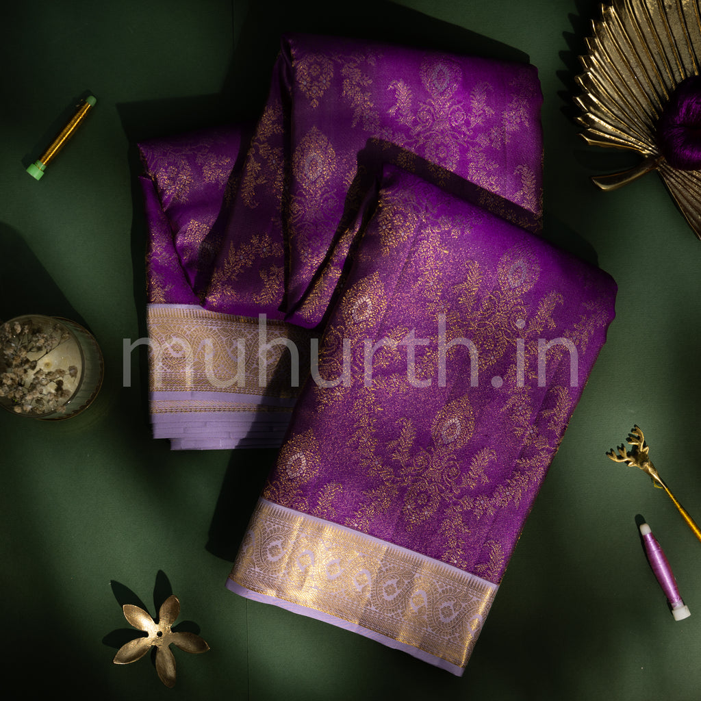 Magenta Kanjivaram Silk Saree with Lavender