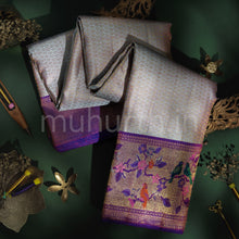 Load image into Gallery viewer, Powder Blue Meenakari Kanjivaram Silk Saree with Magenta