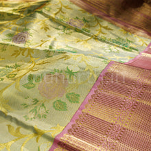 Load image into Gallery viewer, Pistachio Luxury Tissue Pure Kanjivaram Silk Saree with Pink